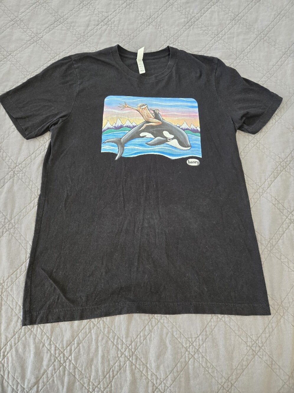 Bella Canvas Black Short-Sleeve Tee with Colorful Orca Surf Graphic